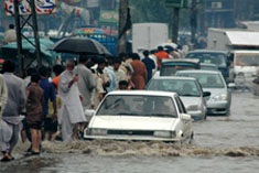 Photo of flooding in Lahore, Pakistan. It was used in one of several simulation scenarios created by CIESIN as part of a day-long exercise for a workshop in Prague October 11-14 on new environment-security linkages.