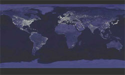 Map showing night-time light throughout the world.