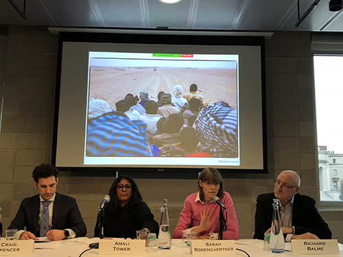 Members of a panel on climate change and migration at a March 20 seminar at Columbia University as part of launch activities for the World Bank report, Groundswell: Preparing for Internal Migration. Left to right: Craig Spencer, Amali Tower, Sarah Rosengaertner, and Richard Balme.