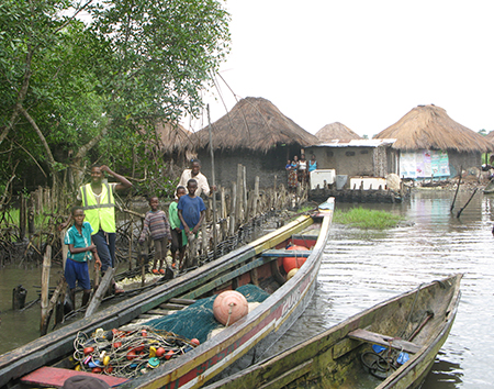 Fishing village within mangrove forest in the Sherbro region of Sierra Leone
